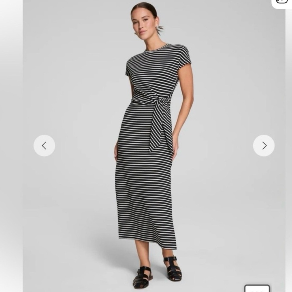 NWT SPANX Black and White Striped Midi Dress XS